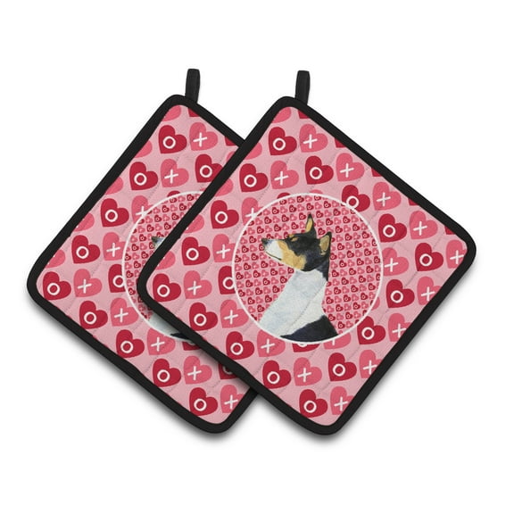 Caroline's Treasures Basenji Hearts Love and Valentine's Day Portrait Pair of Pot Holders