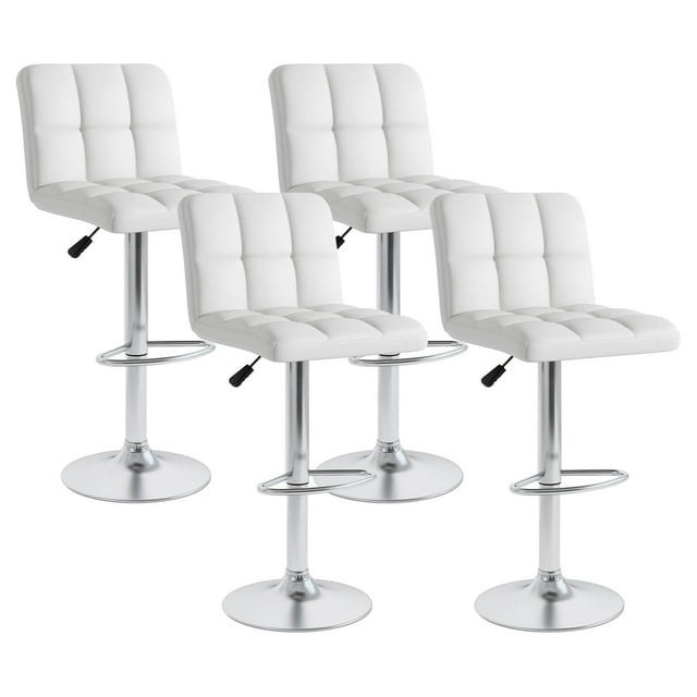 Costway Tabourets de Bar Pivotants Modernes Ensemble de 4 avec Base en Métal Robuste et Dossier Repose-Pieds Blanc