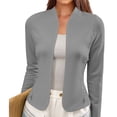 thumbnail image 5 of ClodeEU Women's Work Office Croped Blazer Jacket ,Sleeve Long Collarless, Work Office Cardigan Suit Jacket Gray,Womens Plus M, 5 of 9