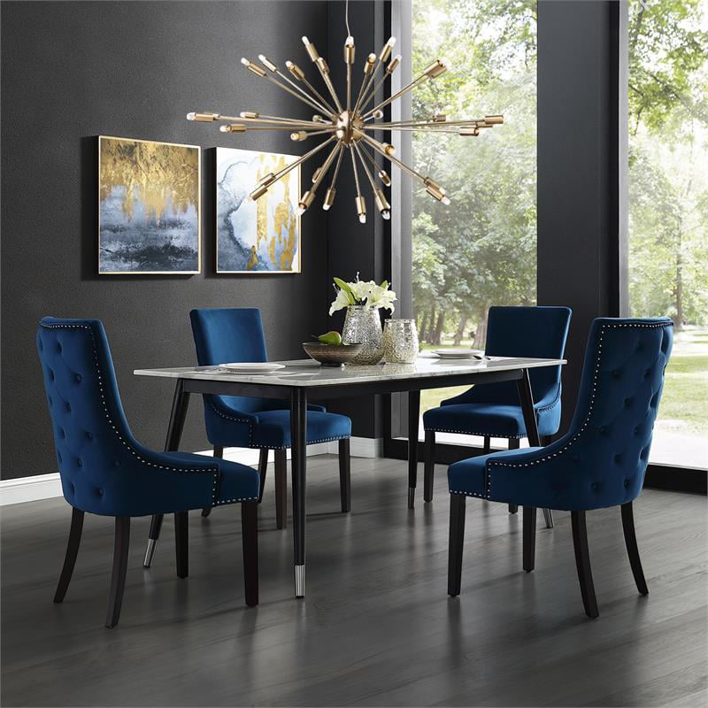 Posh Living Kinsley Velvet Dining Chair, Navy Blue Tufted Dining Room Chairs