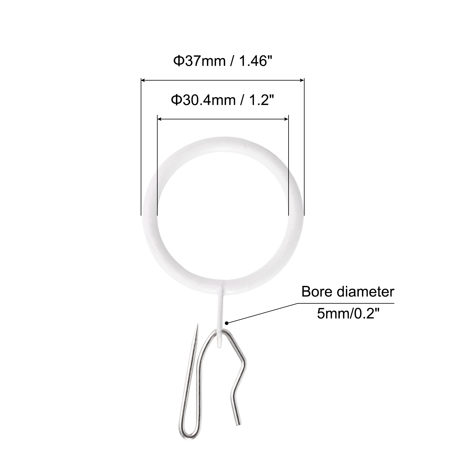 Unique Bargains 60Pcs Durable Curtain Hook Rings with Secure Pin-on Hooks White 1.2"