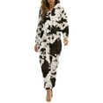 thumbnail image 5 of Women's Thermal Fuzzy Fleece Cow Onesie Pajamas Long Sleeve Adult Cute Cosplay Outfits Zipper Hooded Funny Animal Print Winter Zip Up One Piece Sleepwear Pjs Shaggy Coffee X-Large, 5 of 5
