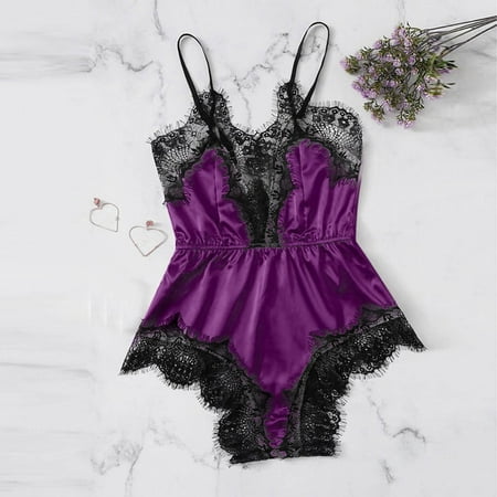 

Leesechin Womens Nightgown Trendy Solid Color Chaming Lace Sexy Deep V Satin Sexy Camisole One-piece Nightwear on Clearance