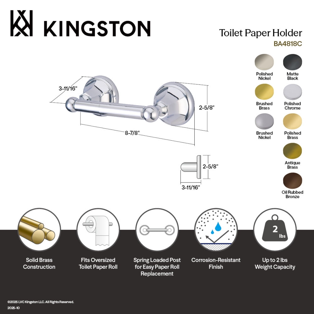 Kingston Brass Metropolitan Wall Mounted Toilet Paper Holder, Polished Brass Finish