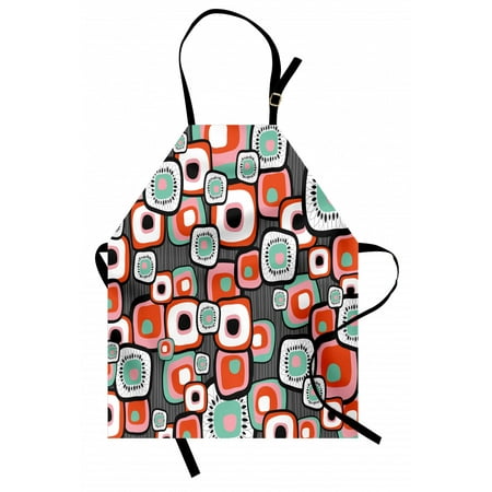 

Retro Apron Funky Square Shaped Lava Flowers with Abstract Inner Forms Print Unisex Kitchen Bib Apron with Adjustable Neck for Cooking Baking Gardening Mint Baby Pink Orange Grey by Ambesonne