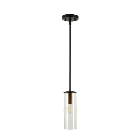 Kenroy Home Caulford 5'' Pendant Light Fixture with Clear Glass Cylinder Shade for Dining Room, Kitchen Island, Bathroom, Foyer, or Entryway, Black