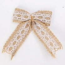 Natural Burlap Lace Bows 4.3 Inch Rustic Burlap Bows for Christmas Tree Decorations Vintage White Lace Wedding Bows Jute Wreath Bows Gift Bows for Crafts Baby Shower Diaper Cake - 12 Counts