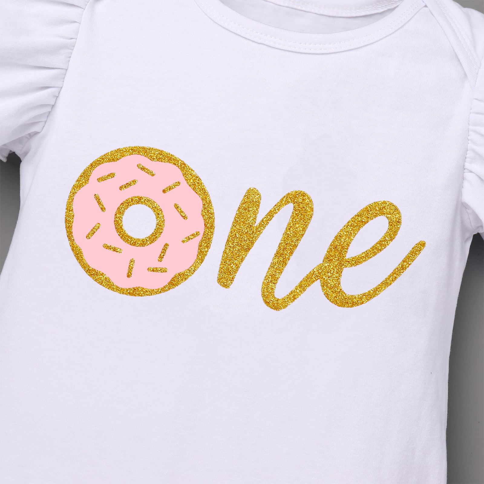 IBTOM CASTLE Baby Girls Donut One Half 1st/2nd Birthday Outfit Sweet Romper Tutu Dress Leggings Princess Skirt Clothes Set 1 Year Donut Gold-one