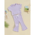 thumbnail image 3 of FEORJGP Kid Girls Daily Summer Pants Set Toodler Short Sleeve T-shirt Crew Neck Shirt Crop Tops with Flare Pants Infant Casual Slim Solid Outfit, 3 of 9
