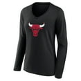 thumbnail image 2 of Women's Black Chicago Bulls Primary Logo Long Sleeve V-Neck T-Shirt, 2 of 3
