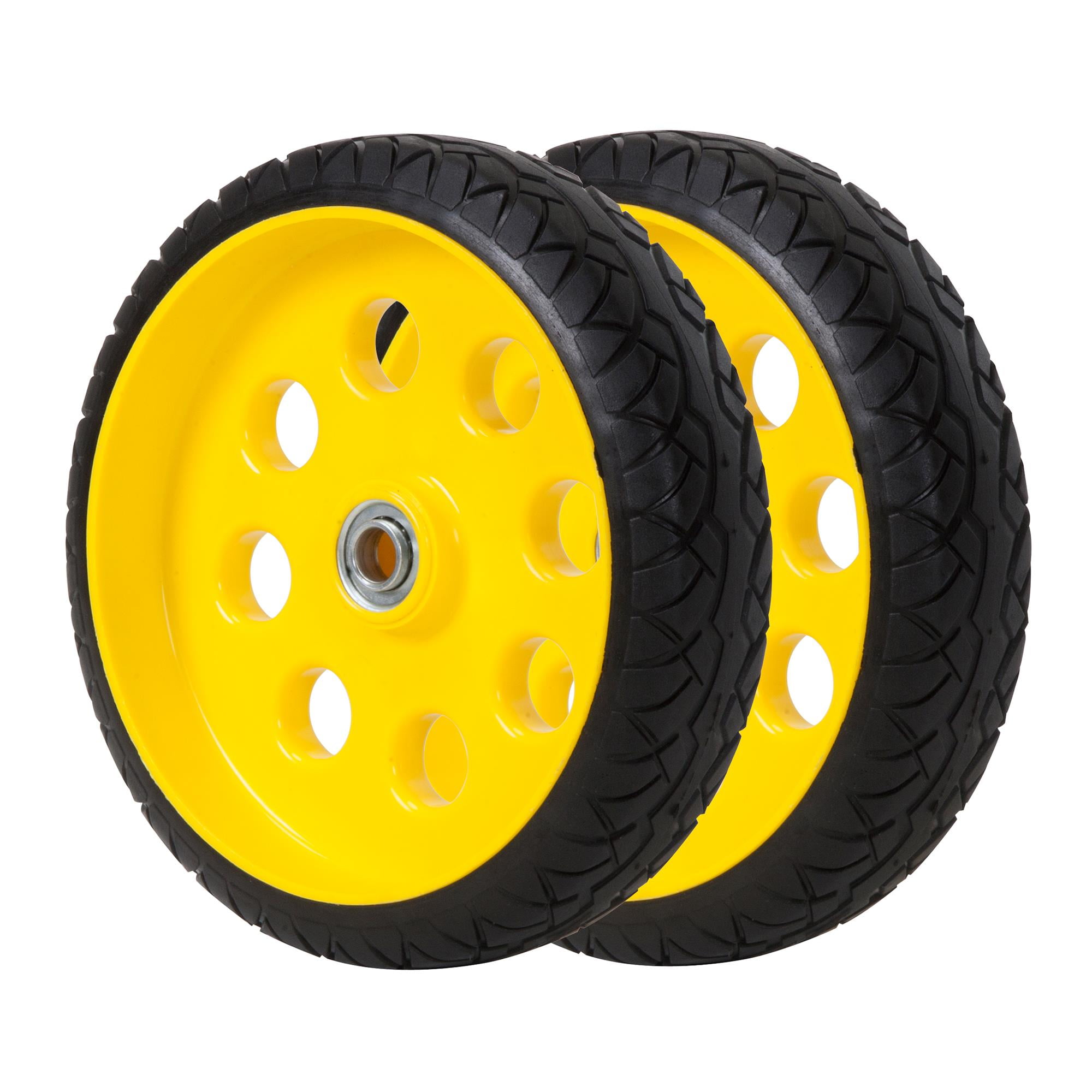 2X 10" Yellow & Silver Rubber Tyre Wheel Replacement No Flats Sack Truck Trolley 