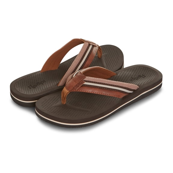 Floopi Flip Flops for Men Premium Canvas Men Beach Sandals With Dotted Texture Footbed Comfort Fit Sandals with Indoor & Outdoor Anti Skid Soles, Color Brown, Size 13