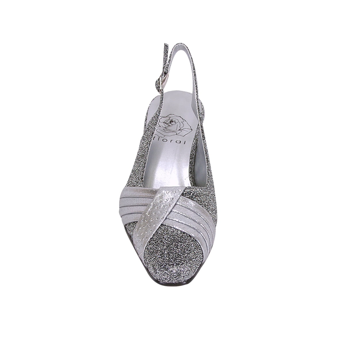 FLORAL Layla Women's Wide Width Glittery Slingback with Pleated Front Crystals SILVER 10