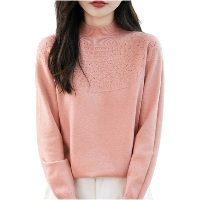 HongQid Chandails Femme Automne Hiver Chaud Doux Tricoté Ample Chandail Col Roulé Manches Longues