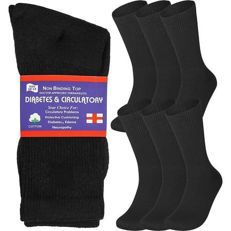 

Special Essentials 6 Pairs Cotton Diabetic Socks Crew for Men and Women Black (Size 10-13)
