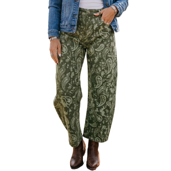 TinyCribz Women's Paisley Denim Pants, Casual High Waist Jeans 16