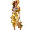 thumbnail image 3 of Primavera Boho Vestido de mujer Estampado floral Cuello en V Cinturón de cintura alta Vestido de ver Abanopi M, 3 of 7