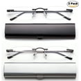 thumbnail image 3 of Newbee Fashion-Portable Compact Reading Glasses in Aluminum Case Metal Rectangle Rimless Reading Glasses Super Lightweight Reader Slim Design Comfort Fit for Men&Women 2 PACKBLACK & GUNMETAL+1.50, 3 of 4