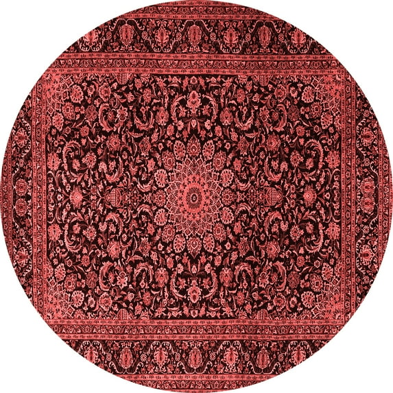 Ahgly Company Indoor Round Medallion Red Traditional Area Rugs, 4' Round