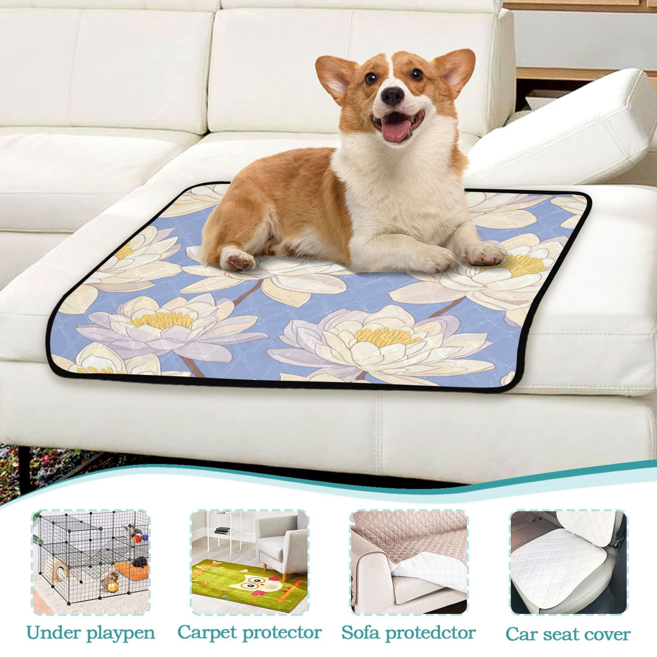 Qxltty A Seamless Pattern Of Water Lilies Cat litter Pads Pet Set of 3 Diaper Mats Center Anti-leakage Layer Absorbent Soft and Comfortable