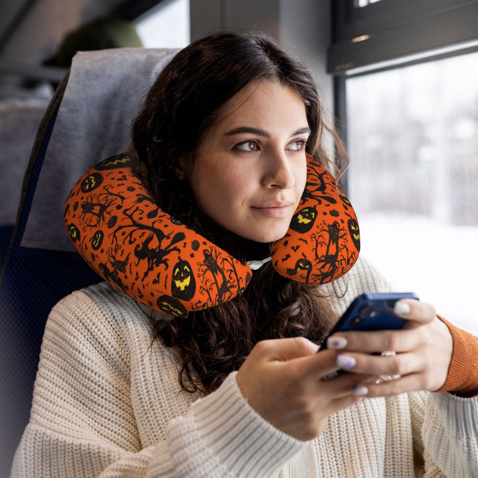 Xecao Halloween3 Print Memory Foam Cervical Neck Pillow Versatile U-Shaped Pillows for Home,Office,Camping,Travelling,Soft Washable Cover
