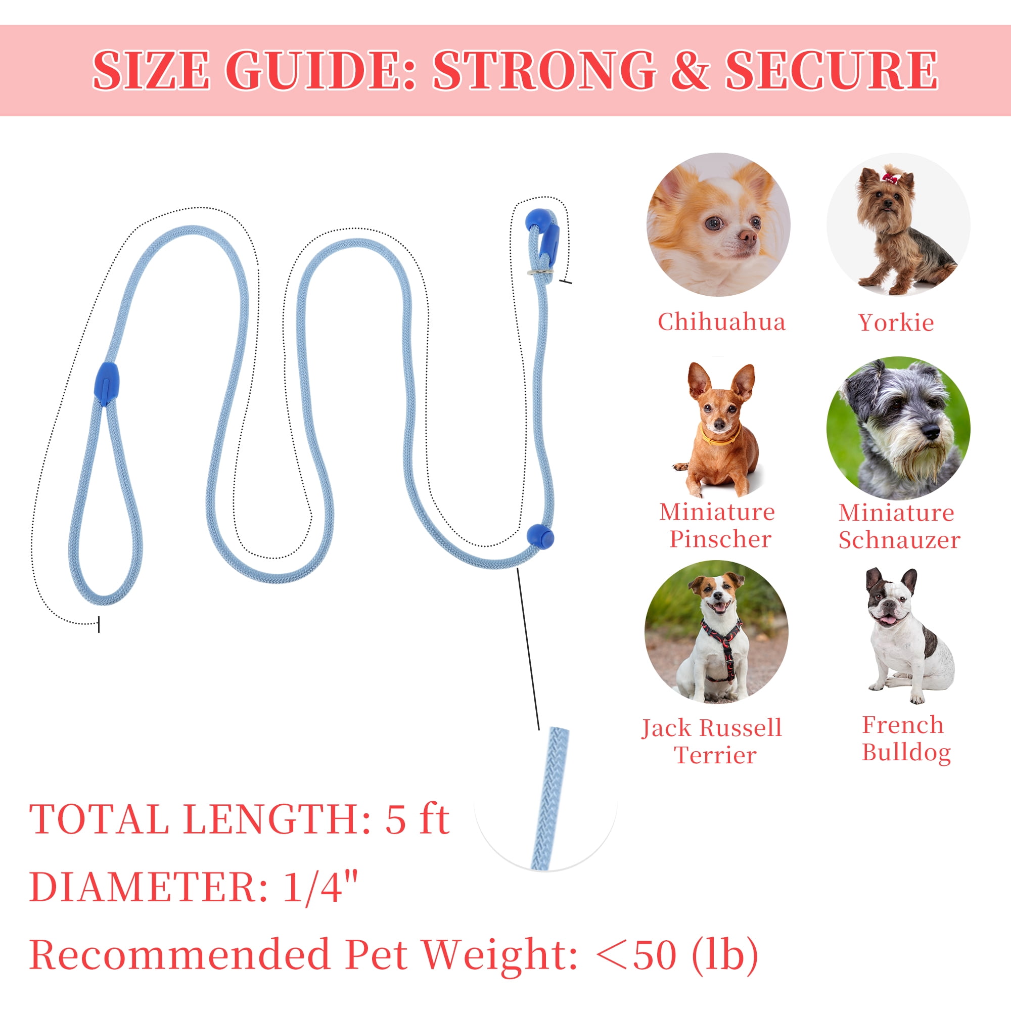 Unique Bargains Slip Leash for Dogs No Pull Heavy Duty Training Leash Medium Blue 5ft