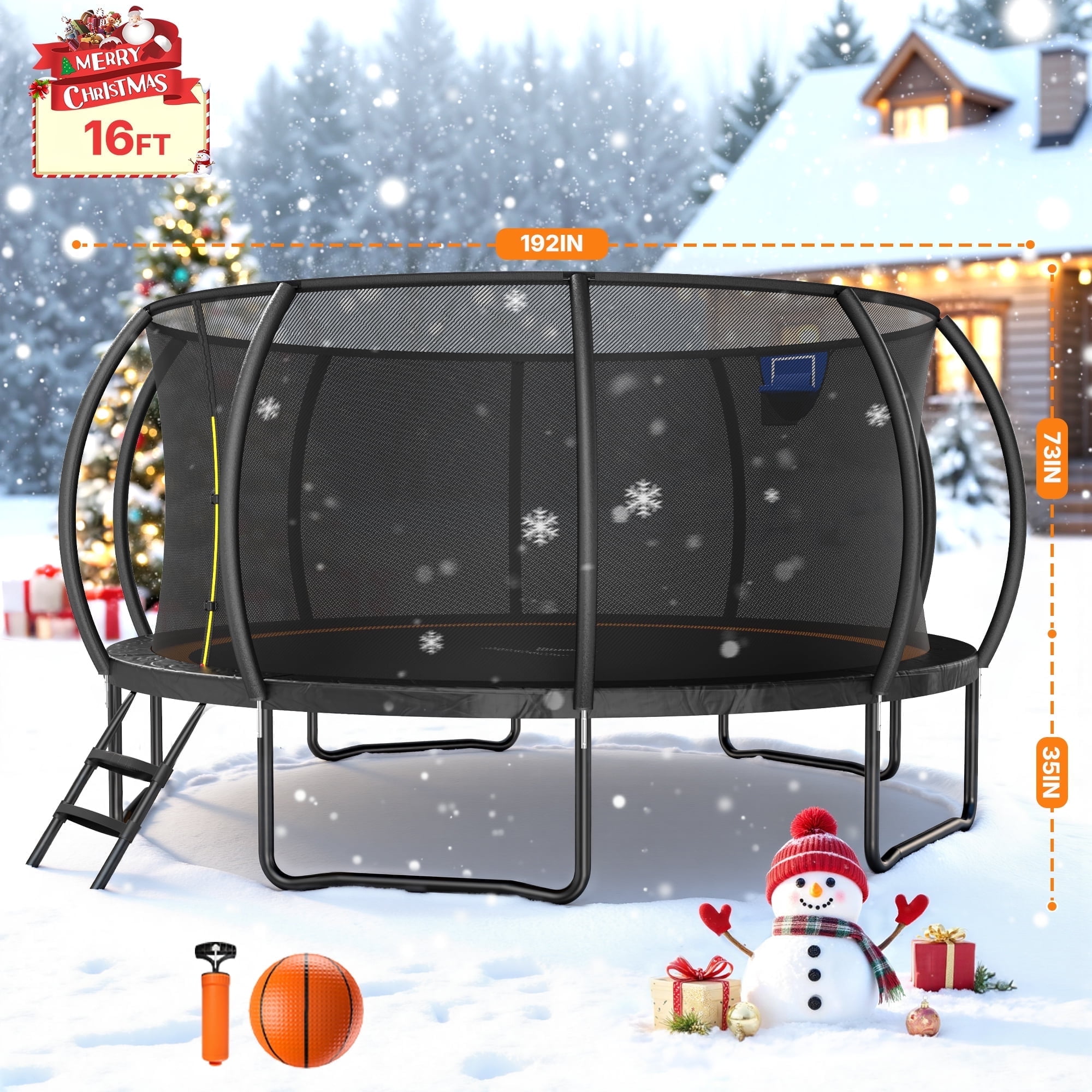 MERACH 16FT Pumpkin Outdoor Trampoline with Safety Enclosure Net & Ladder, Extra Large Backyard Trampoline for Kids & Adults