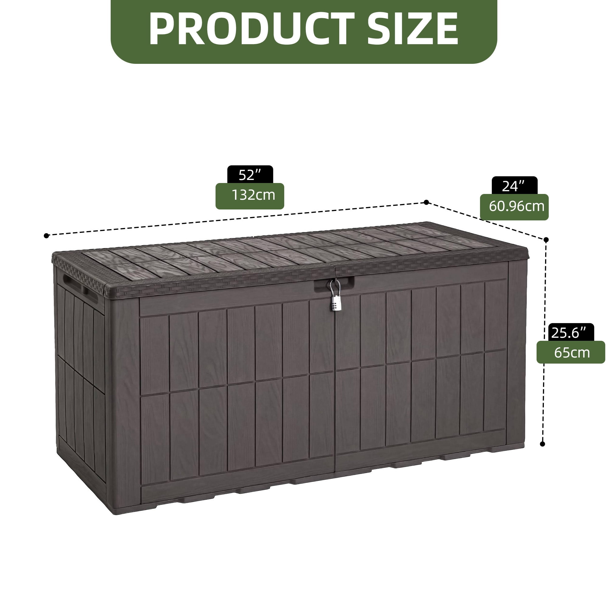 Uforic 134 Gallon Large Outdoor Deck Box, Waterproof Resin Patio Storage Box with Lockable Latch, 2-Person Bench Seat Design for Patio Cushions, Garden Tools and Pool Accessories, Dark Brown