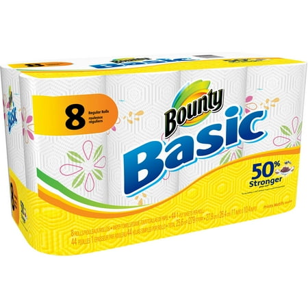 Bounty Basic Paper Towels Regular Roll, Prints, 8 ct