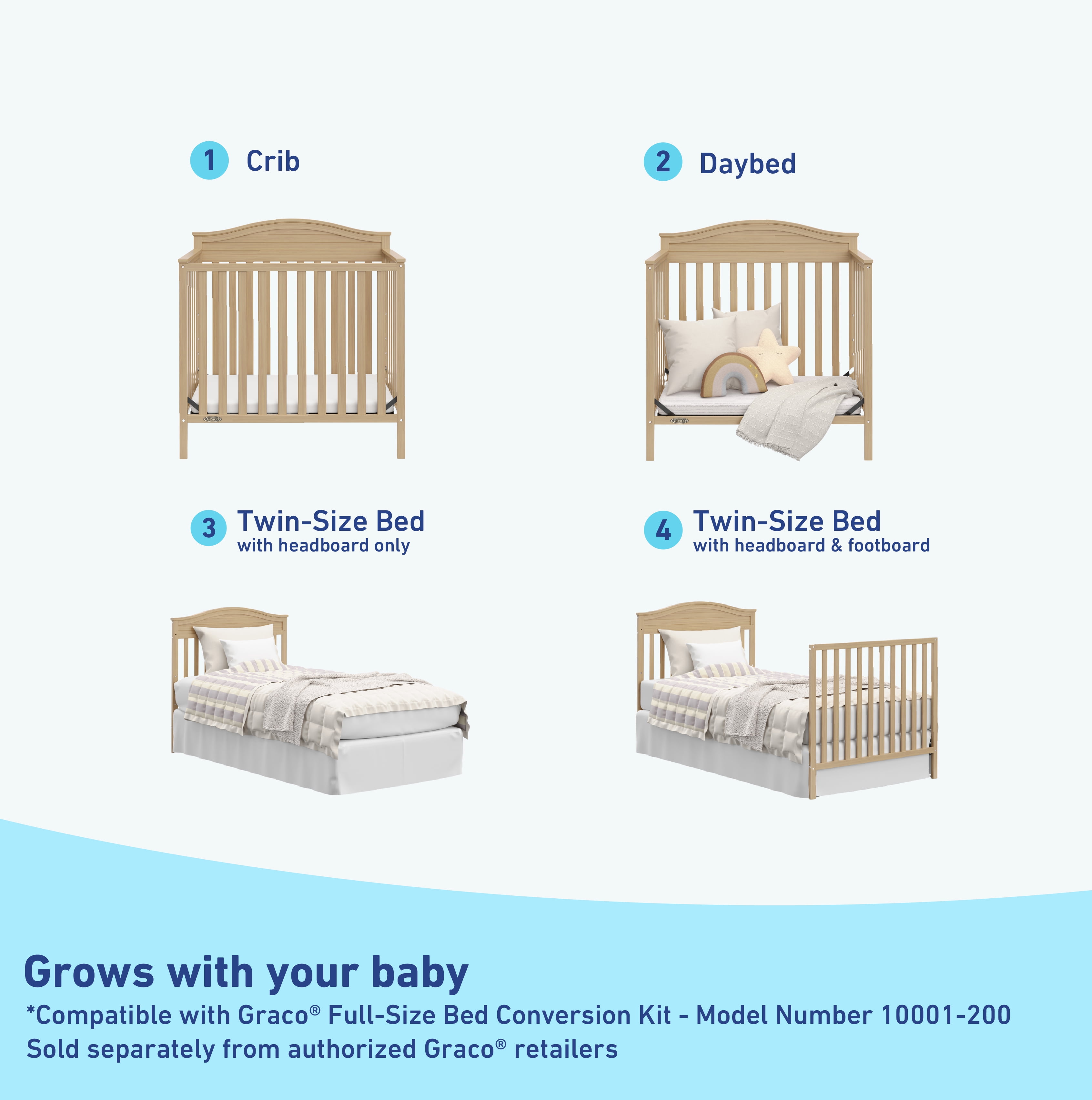 Graco Stella 4-in-1 Convertible Baby Mini Crib with Mattress, Driftwood