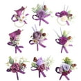 thumbnail image 2 of Nvzi-a Pack of 2 Brooch Bouquet Corsage Classic Artificial Groom Bride Flowers with Pin Suit Decoration Boutineers for Men Wedding, Prom, Party,Homecoming,Purple A, 2 of 2