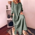 thumbnail image 4 of JGTDBPO Summer Fall Dresses For Women Cotton Linen Shirt Dress Plus Size Casual Loose Maxi Long Pocket Dresses Solid Color Long Sleeve Round Neck Simple Long Shirt Daily Vacation Big Swing Dress, 4 of 9