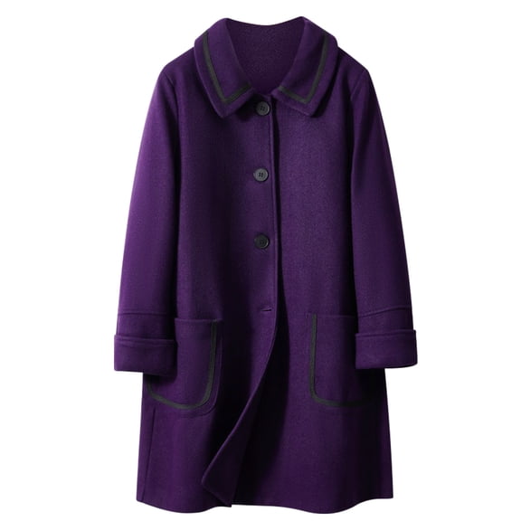 jtjvou Women's Outerwear with Pockets Oversized Lapel Wool Blend Coat Solid Color Button Down Pea Coat 2024 Winter Fashion for Women Purple,M