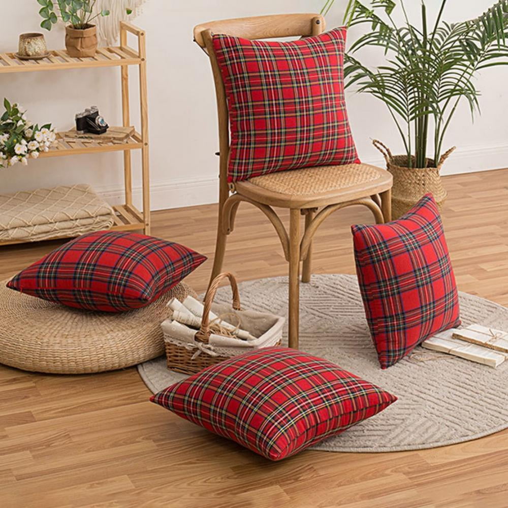 CARRIE HOME Christmas Scottish Tartan Plaid Pillow Covers 18x18 Red and  Green Plaid Outdoor Pillows Set of 2 Christmas Decor for Living Room