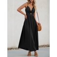 thumbnail image 2 of Vestido largo CUPSHE con cuello en V, sin mangas, largo y retorcido, rayón negro, 2 of 9