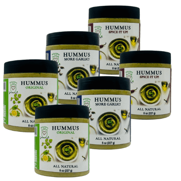 Whoomus All Natural Hummus - Variety Pack, Gourmet Flavors (Original, Garlic, and Spicy), 8oz, 6 Pack