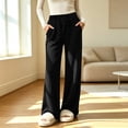 thumbnail image 3 of Iyufng Ribbed Knit Wide Leg Pants for Women Elastic Drawstring High Waist Womens Comfy Casual Lounge Pants with Pockets, 3 of 8