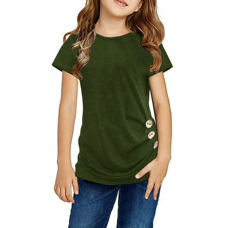 

Hunpta Kids Little Girls Casual Tunic Tops Knot Front Button Short Sleeve Blouse T Shirts Tee Tops Summer Clothes For 4-13 Years
