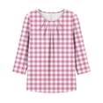 thumbnail image 4 of Xdegoge Womens 3/4 Sleeve Tops and Blouses Casual Plaid Print Crewneck Pleated Tops Comfortable Fall Fashion Loose Daily Tees, 4 of 5