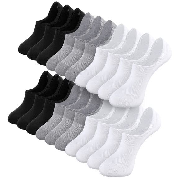 IKIBVTY Women 10 Pairs No Show Socks, Low Cut Anti-slid Athletic Running Casual Invisible Liner Socks, Solid Black White Gray