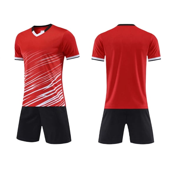 CYRBOKO Athletic Outfit Sets for Boys, Training Summer Elastic Waist Short Sleeve Soccer Jersey Sets Red Size 11-12 T