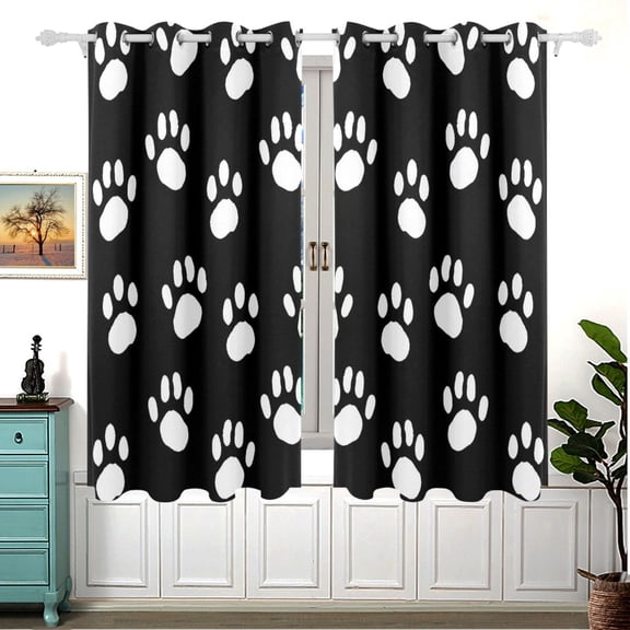 Dog Paws White Curtains Black Out Curtains for Sliding Glass Doors Bedroom Living Room Bathroom 2 Panels Set