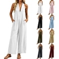 thumbnail image 1 of Sentmoon Women Jumpsuit Sleeveless V Neck Boho Rompers for Women Solid Color Linen Loose Fit Jump Suits for Womens Dressy Summer for Work and Weekend S-3XL, 1 of 9