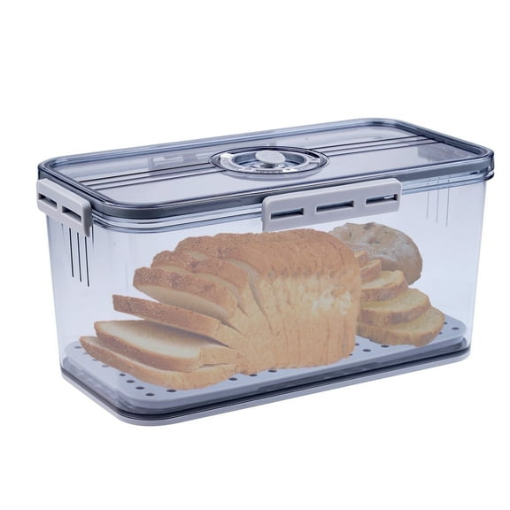 JUNLIN Airtight Bread Box with Lid ,Time Recording, Kitchen Countertop Storage Container,Store Bread, Toast, Donut and fruits,Gray