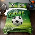 thumbnail image 2 of Manfei Soccer Sport Twin Quilt Set, Goal Print Football Field Twin Coverlet Set, Green White, Reversible 2 Pieces, 1 Bedspread and 1 Pillowcase, 2 of 7