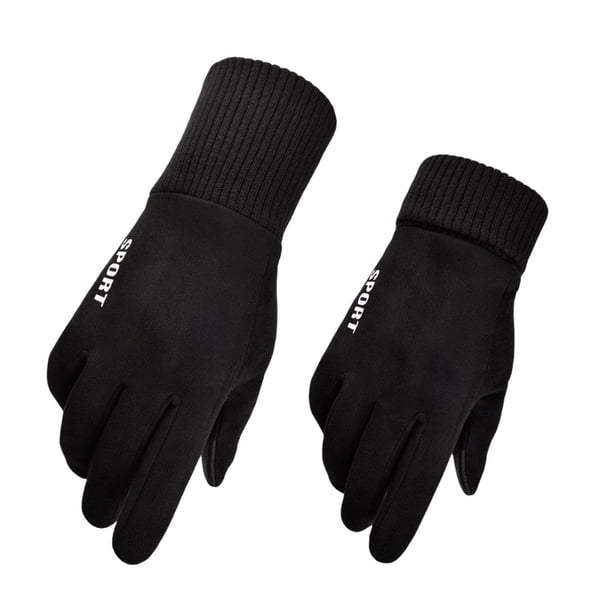 Guantes Deportivos Cálidos De Invierno Gamuza Antideslizante Para Correr Patinaje Clima Frío Hombres Negro Sunnimix Guantes cálidos de invierno