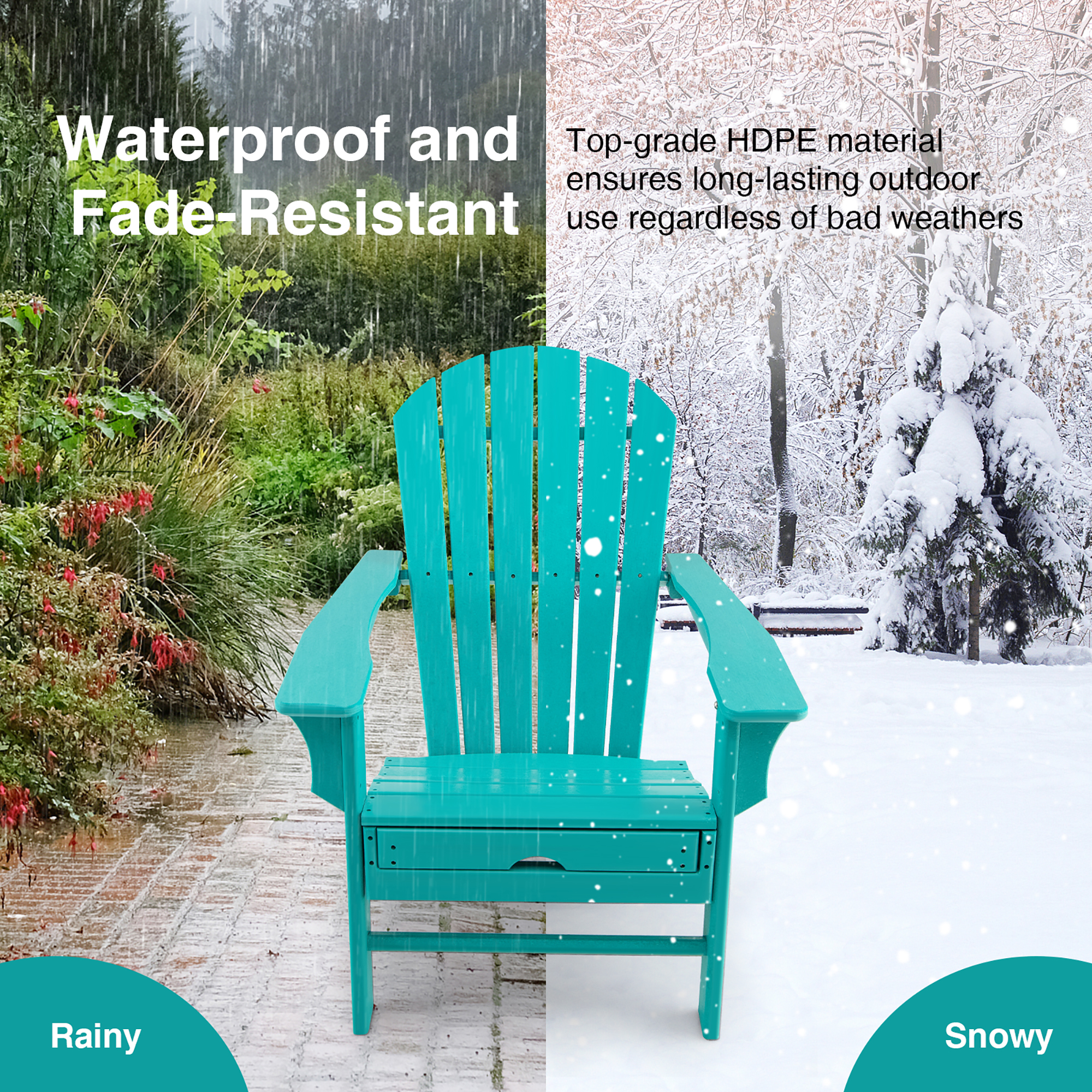 Costway Outdoor Patio HDPE Adirondack Chair Beach Seat Retractable Ottoman Turquoise
