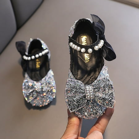 

TOWED22 Toddler Girl Sandals Performance Dance Shoes For Girls Childrens Shoes Pearl Rhinestones Shining Kids Princess Shoes Black
