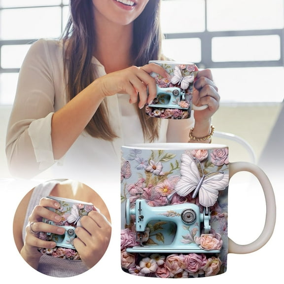 YaoZQ 1-Pack Sewing Machine Coffee Mug (11oz). A 3D, Embossed Style Novelty Cup For Women & Sewers. A Unique Gift For Crafters, Quilters & Seamstresses. A Ceramic Mug For Coffee & Tea.