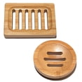 thumbnail image 1 of GOGHOST Jabonera, Jabonera de Bambú, Rectangular + Redonda Paquete de 2, Bandejas Autodrenantes, Ahorrador de Jabón para Ducha, Baño, Cocina (Color Natural), 1 of 6